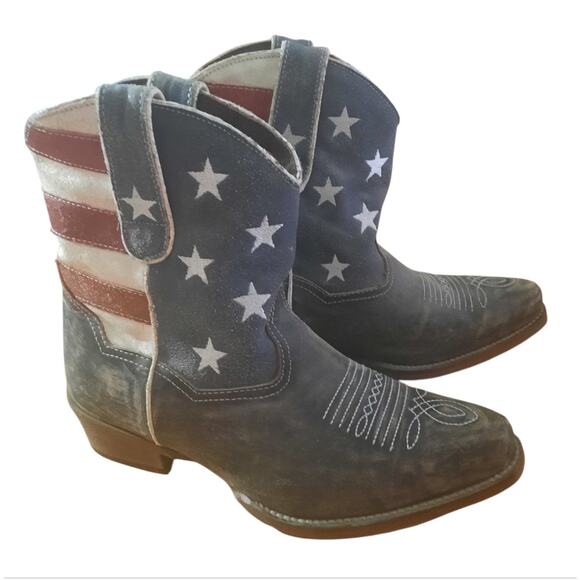 Roper Womens American Beauty Distressed Faux Leather Ankle Boots Size 7.5